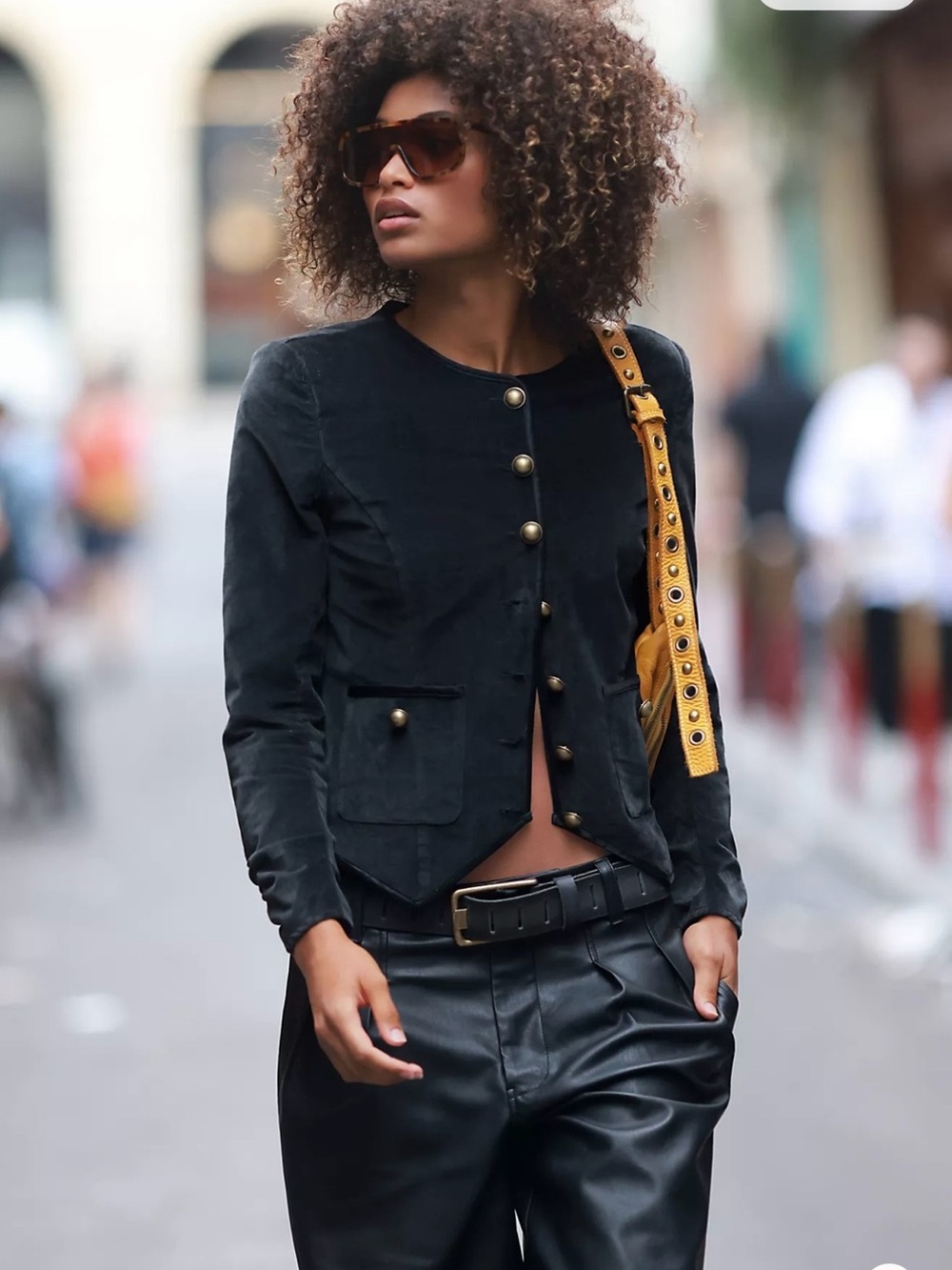 Free People Becky Jacket Black Velvet Button-Front Blazer with Gold Buttons XS